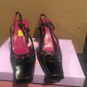 BEBE Black Leather Sling Back